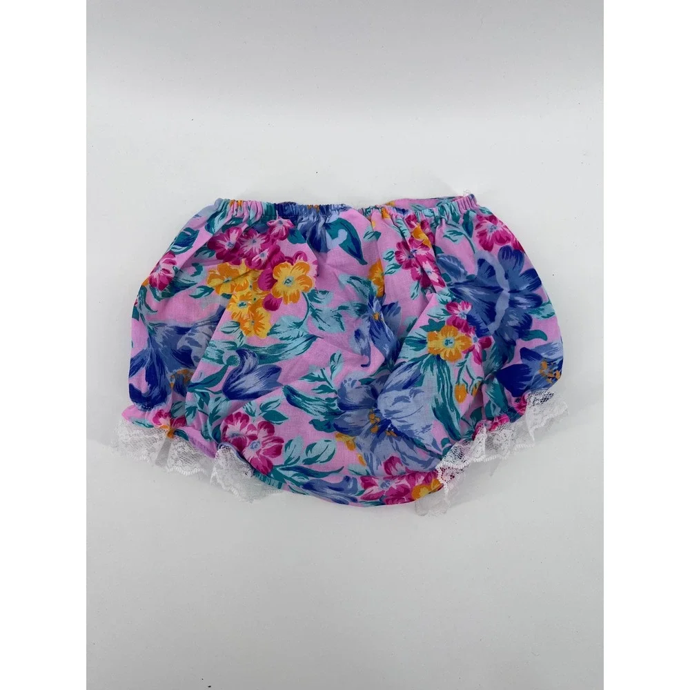 Vintage 90's Floral Lace Ruffle Baby Dress and Bloomers Set 3-6 Months Pink Blue